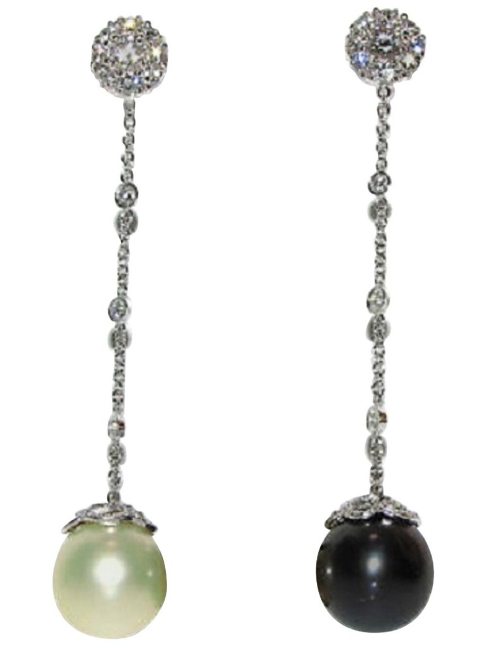 15M BLACK WHITE SOUTH SEA & TAHITIAN PEARL DIAMOND EARRINGS*